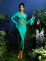 Jonix Long Sleeve Cutout Midi Dress