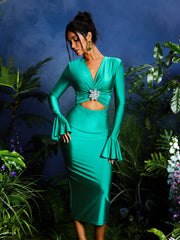 Jonix Long Sleeve Cutout Midi Dress