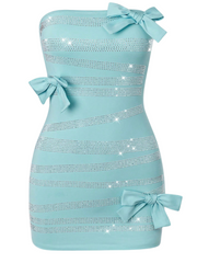 Jorunn Strapless Rhinestone Bow Mini Dress