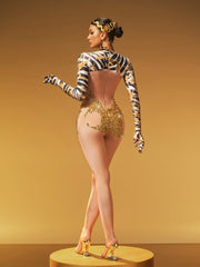 Jryxan High Neck Printed Rhinestone Jumpsuit