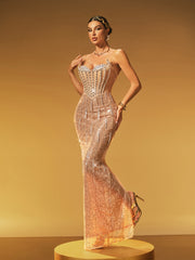 Jyressa Strapless Chain Fringe Sequin Maxi Dress