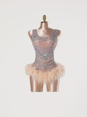 Jyrithia Sleeveless Embellished Feather Bodysuit