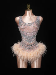 Jyrithia Sleeveless Embellished Feather Bodysuit