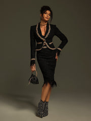 Kadience Long Sleeve Feather Skirt Set