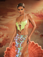 Kaelrix Halterneck Chain Armor Top In Green