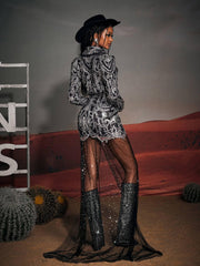 Kaysen Printed Rhinestone Draped Blazer Dress