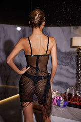 Keanu Embellished Crystal Chain Dress In Black