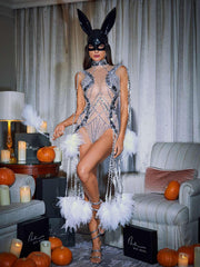 Kent Sequin Fringe Mesh Bodysuit