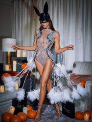 Kent Sequin Fringe Mesh Bodysuit