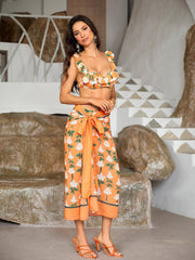 Kesia Ruffle Printed Bikini Three Piece Set