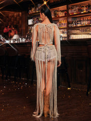 Kryxalis Fringe Knitted Cover Up Skirt Set