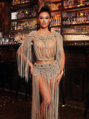 Kryxalis Fringe Knitted Cover Up Skirt Set