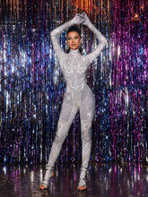 Kryxara High Neck Rhinestone Jumpsuit With Gloves