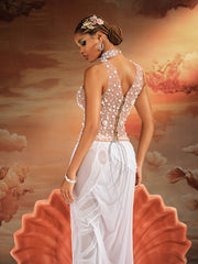 Kunigunde High Neck Lace Up Pearl Mesh Top