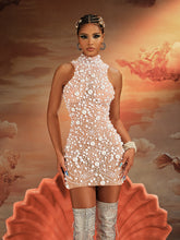 Kunigunde High Neck Pearl Mesh Mini Dress