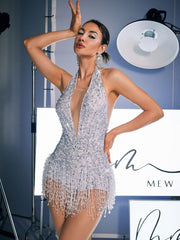 Lachlan Halterneck Rhinestone Fringe Bodysuit