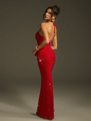 Lalette Halterneck Flower Rhinestone Maxi Dress