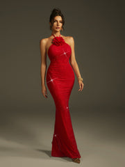 Lalette Halterneck Flower Rhinestone Maxi Dress