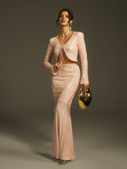 Laraib Sequin Skirt Set In Apricot