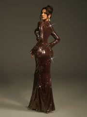 Laraib Sequin Skirt Set In Coffee