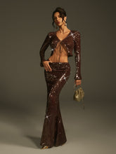 Laraib Sequin Skirt Set In Coffee