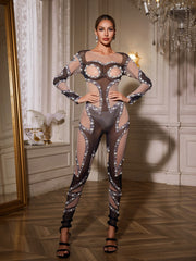 Larisa Long Sleeve Pearl Mesh Jumpsuit