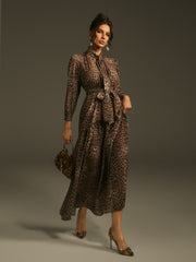Latiece Long Sleeve Leopard Midi Dress
