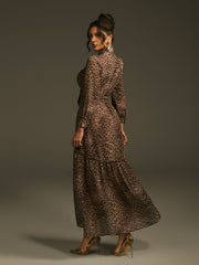 Latiece Long Sleeve Leopard Midi Dress