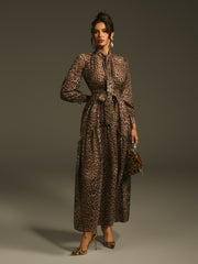 Latiece Long Sleeve Leopard Midi Dress