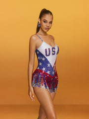 Latoya Spaghetti Rhinestone Printed Bodysuit