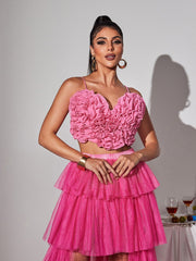 Laurelin Spaghetti Heart Ruffle Top In Pink