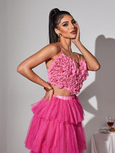 Laurelin Spaghetti Heart Ruffle Top In Pink