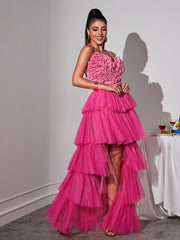 Laurelin Spaghetti Heart Ruffle Top In Pink