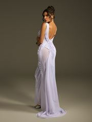 Leafar Sleeveless Ruched Maxi Dress