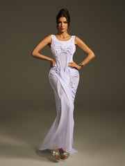 Leafar Sleeveless Ruched Maxi Dress