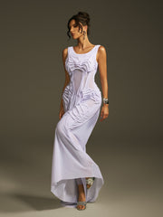 Leafar Sleeveless Ruched Maxi Dress