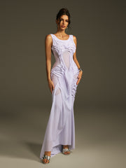 Leafar Sleeveless Ruched Maxi Dress