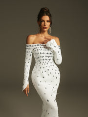 Leehi Off Shoulder Crystal Maxi Dress