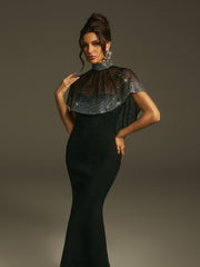 Lenah High Neck Rhinestone Bandage Maxi Dress