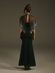 Lenah High Neck Rhinestone Bandage Maxi Dress