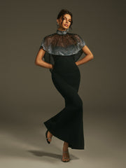 Lenah High Neck Rhinestone Bandage Maxi Dress