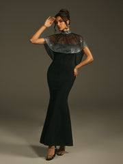 Lenah High Neck Rhinestone Bandage Maxi Dress