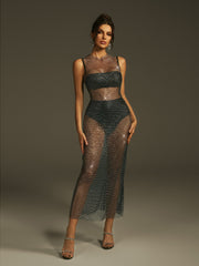 Leodis Rhinestone Mesh Dress Three Piece Set