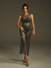 Leodis Rhinestone Mesh Dress Three Piece Set