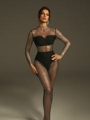 Leolani Rhinestone Mesh Jumpsuit