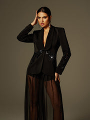 Leonardo Rhinestone Mesh Blazer Set