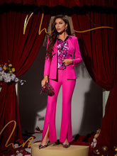 Lewa Hollow Collarless Blazer Set In Hot Pink