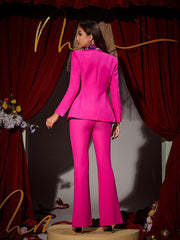 Lewa Hollow Collarless Blazer Set In Hot Pink