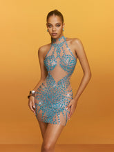 Lexiss Halterneck Rhinestone Mini Dress In Blue