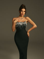 Leyati Strapless Crystal Fringe Bandage Dress